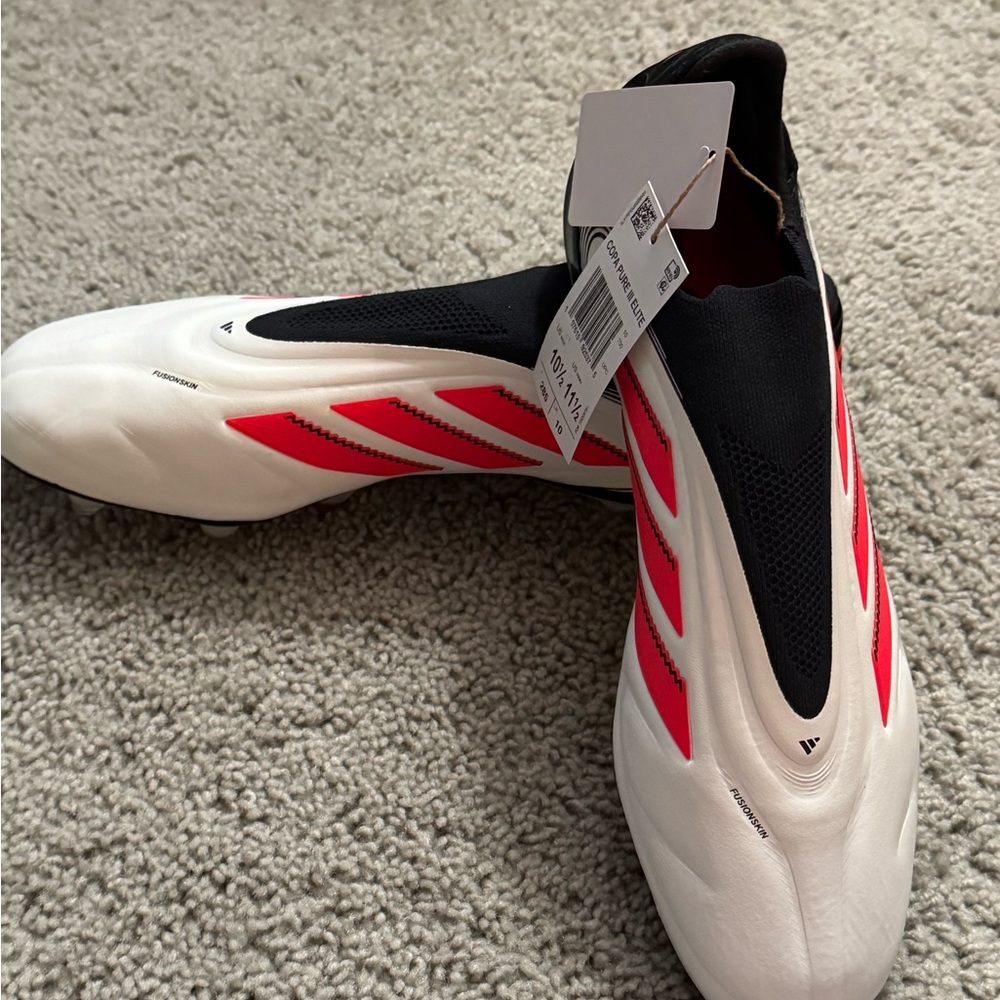Adidas Copa Pure III Elite Laceless FG Soccer Cleats (White/Lucid Red/Black)